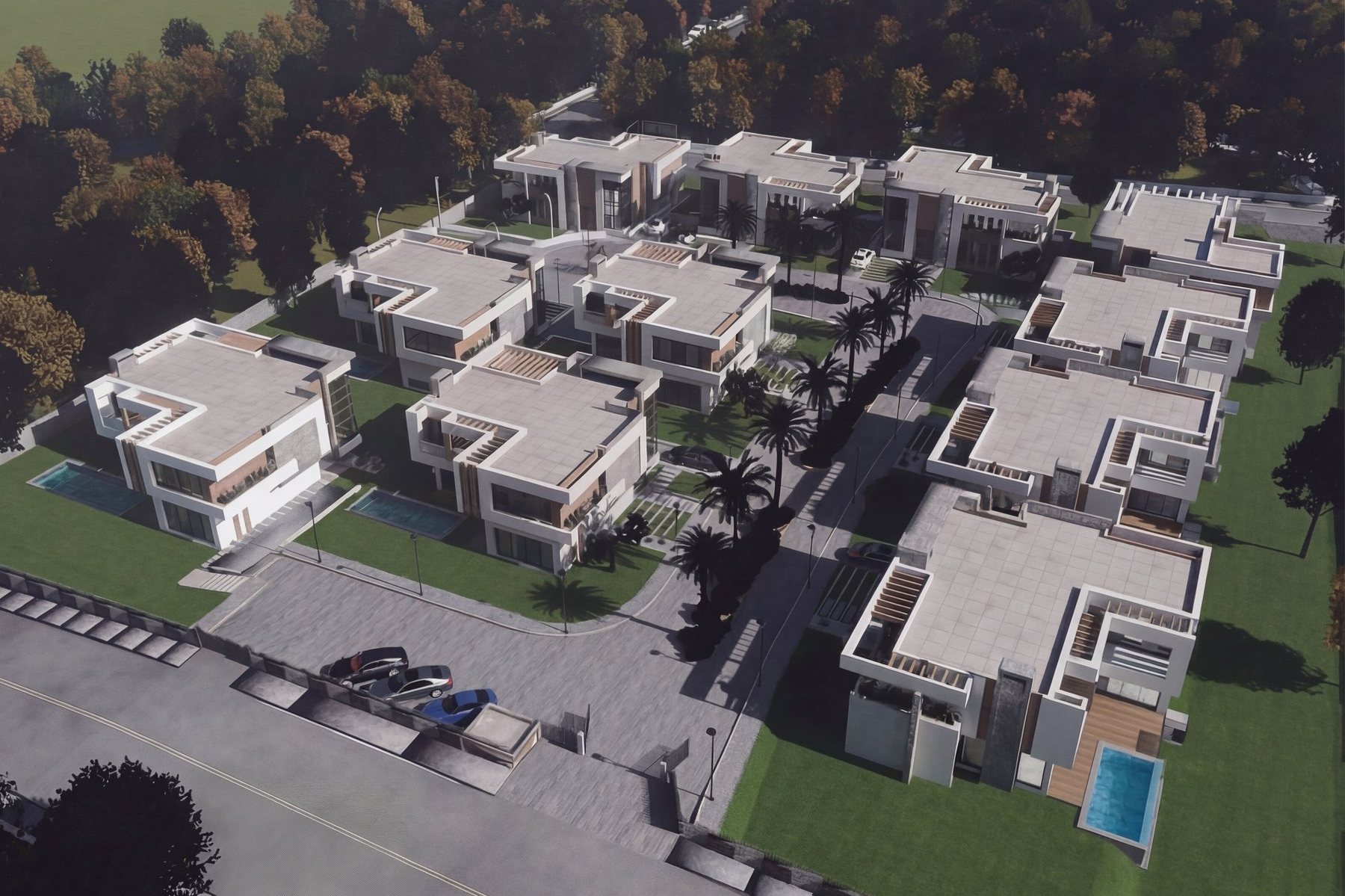 Vue aérienne du domaine Eleven Park, onze villas