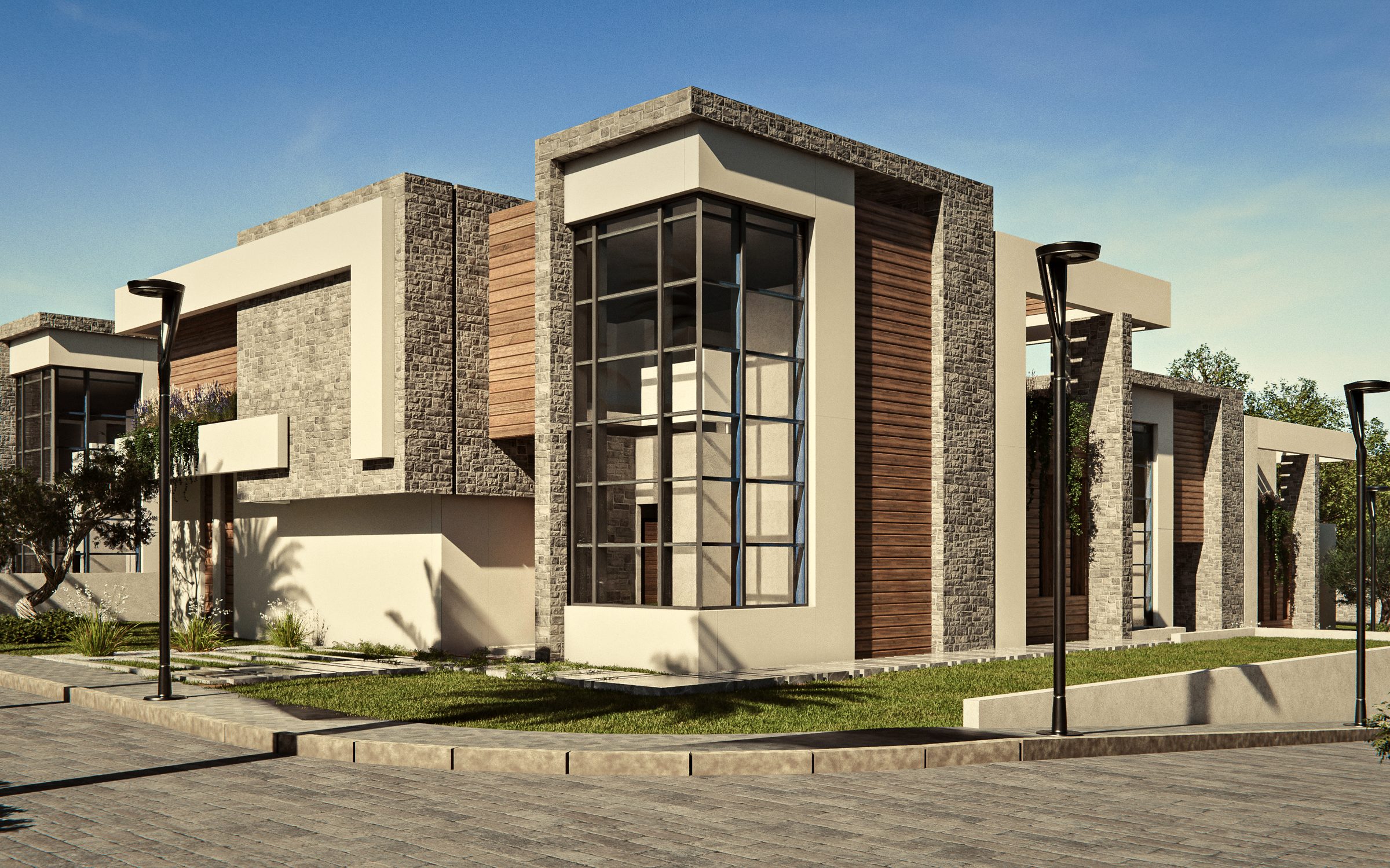 Façade de la villa 11, villa intimiste d’Eleven Park, route des Zaers, El Menzeh