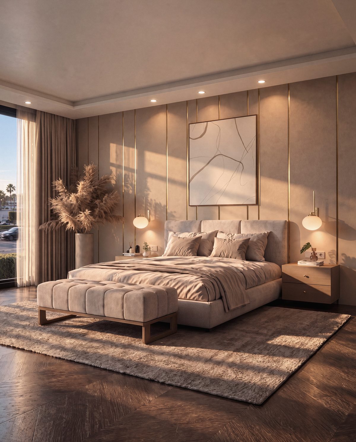 Chambre de la suite parentale de la villa 7 d’Eleven Park, à l’étage, route des Zaers